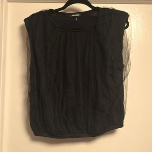 Black Express short sleeved top with shoulder padding